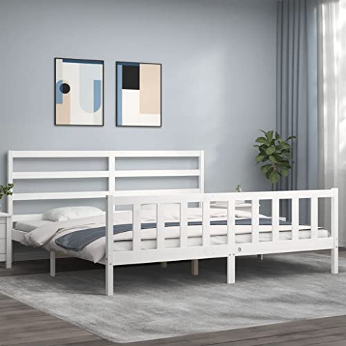 KLYEON Estructura de Cama con cabecero Madera Maciza Blanco 180x200 cm,Cama de Madera Maciza de Pino con cabecero y piecero para Dormitorio 180x200 cm Camas y somieres
