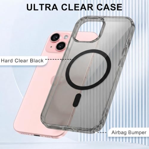 Image of Elzzi Anti Scratch Semi Transparent Cover for iPhone 15 Case, Premium PC + TPU Magnetic Phone Cases Drop Proof,Compatible with Magsafe Slim Anti Yellowing Never Yellowing Shockproof, (Grey)