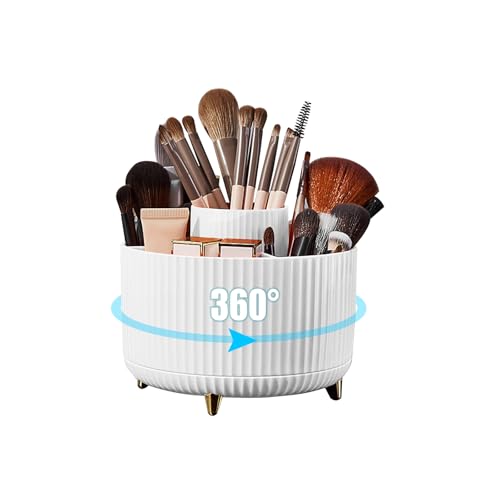 Diesisa Make Up Organizer: 360 Drehbar Kosmetik Organizer - Pinselhalter Mit 5 Fächer - Cosmetic Organizer für Make-up-Pinsel Kosmetik Nagellack Künstlerbedarf Makeup Organizers - Weiß