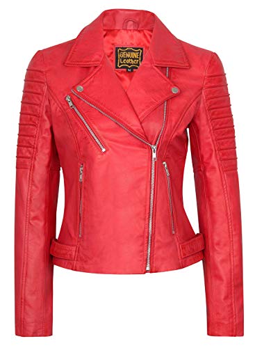 SKYLINEWEARS Women Lambskin Leather Jacket Bomber Motorcycle Biker Real Leather Jacket Red XXXL
