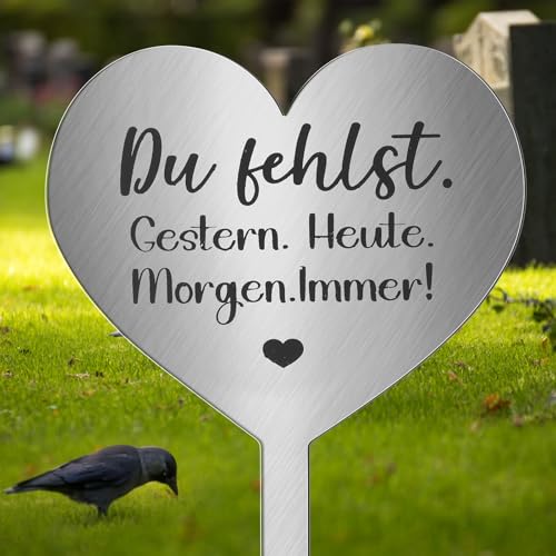 Photect Grabstecker Metall Herz mit Spruch du Fehlst.GESTERN. HEUTE. MORGEN. IMMER! Herz Grabdekoration Wetterfest Frostbeständig Grabschmuck zum Erinnerung Andenken Dekoherz Trauer