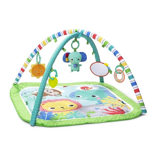 Bright Starts Wild Wiggles Baby Activity Gym & Play Mat with FoldingToy bar, Newborn and up – Green, 18.5” x 29.1” x 29.1”