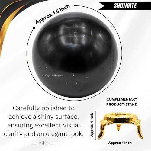 Image of Certified Shungite Crystal Ball for Meditation - Premium Crystal Vastu Items for Home and Feng Shui Items for Good Luck - Ideal for Pooja Supplies and Spiritual Practices (1.5 inch Inch)