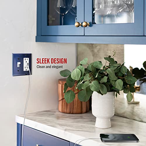 Image of ENERLITES Combination Toggle Switch and Decorator Receptacle Metal Wall Plate, Corrosion-Resistant, Stainless Steel 201, Standard Size 2-Gang 4.50 inch x 4.57 inch, UL Listed, 771131-BBL, Brushed Blue