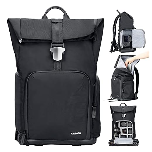 TARION Camera Backpack Bag DSLR Camera Bag with 15.6" Laptop Compartment Waterproof Raincover Side Access Professional Black SLR Camera Backpack for Men Women Photographer Hiking Photography Adventure