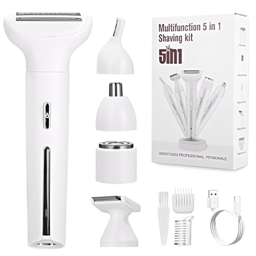 Cexovo Afeitadora Eléctrica para Mujer,5 en 1 Afeitadora Electrica,Recortadora Femenina Impermeable con USB,Mujer Zona Intima para Cara Nariz Axilas Piernas Bikini