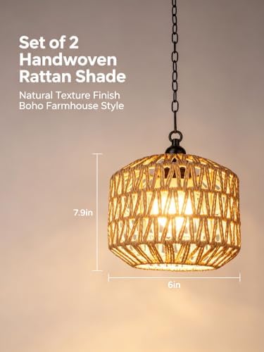 All Fortune Rechargeable Hanging Pendant Lights, 7.8" 2 Pack Battery Operated Outdoor Chandelier with Remote, Wireless No Wiring for Patio, Gazebo, Porch Decor