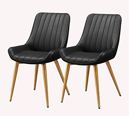Juego de 2 sillas de comedor modernas de cuero, patas de metal, cómodos cojines y respaldo para sala de estar, dormitorio, oficina, área de recepción, elegante asiento tapizado