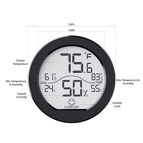 SECRUI Indoor Thermometer Digital Hygrometer 3 Pack – Room Thermometer and Humidity Gauge – LCD Hygrometer Thermometer with Max and Min Records(Black) - Thumbnail 6