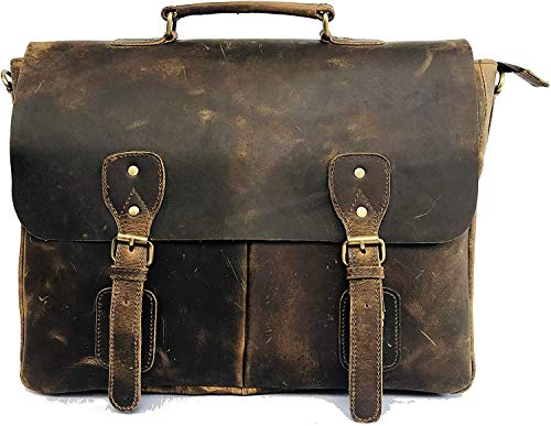 18 Inch Vintage Handmade Leather Messenger Bag for Laptop Briefcase Best Computer Satchel School Distressed Bag (16 inch, Brown)2
