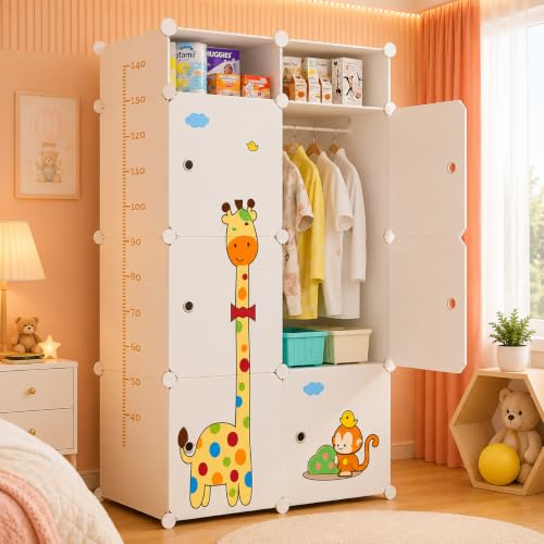 Image of 8 Door Foldable Plastic Wardrobe for Clothes Baby Cupboard for Clothes Storage, Wardrobe for Kids, Plastic Almirah, Collapsible Wardrobe for Living Room (White-O4, 6+2-Door)