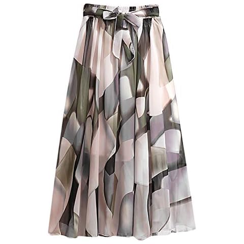Damen Midi Plisseerock Rundhals Kurzarm Ausgestelltes A-Linie Faltenrock Sommerrock Damen Lang Langrock Prinzessin Blumenrock Für Damen (Pink, One Size) Cover