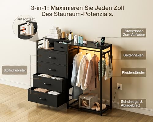 Cómoda de tela para dormitorio Coleshome solución con enchufe y perchero reversible 6