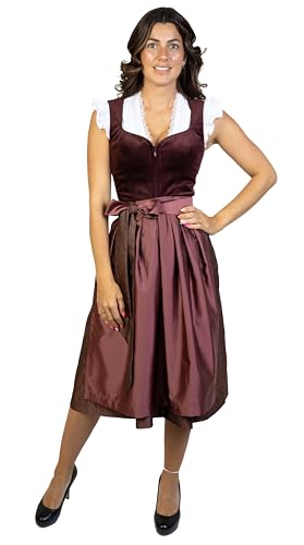 Trachtl -Kollektion Babsi in 3 Farben Dirndl Trachtenkleid mit Schürze Klassische und Elegante Tracht aus Samt für Oktoberfest (38 Bordeaux)