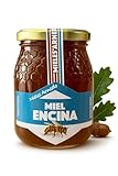 FAMILYCOM. Miel de Abeja Pura 100% Natural y Orgánica, Miel de Azahar, Encina, Romero y Tomillo. Cruda 1Kg Sin filtrar, Alta Concentración de Minerales. Sin pasteurizar. Artesana.(Encina)