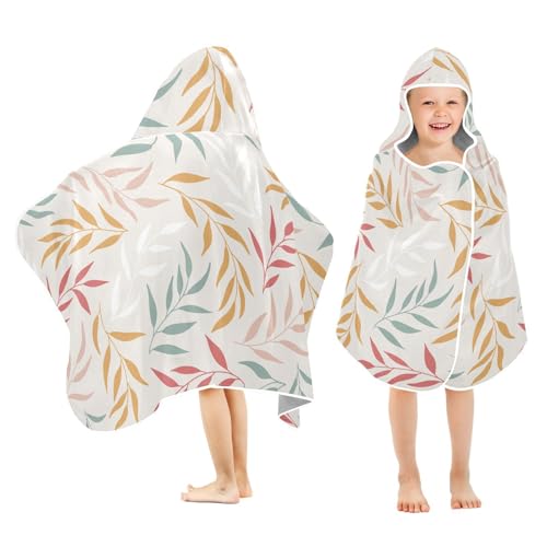 susiyo Kids Hooded Bath Towel Leaves Olive Beach Towel for Kids 23.5 x 50 Inch Microfiber Soft Absorbent Quick Dry Bath Swim Pool Towel Wrap Poncho Bathrobe with Hood for Kids Toddler