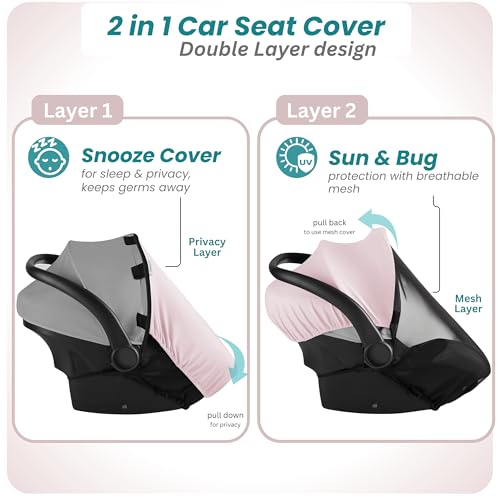 Image of Car Seat Cover Baby - Infant Newborn Carseat Cover for Summer - Doona Car Seat Cover - Mosquito Net for Car Seat - Breathable Sunshade Extension Canopy Bug Protector