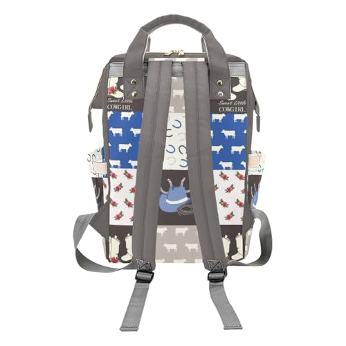 Image of Personalized Sweet Little Cow Girl Custom with Name Diaper Bag Backpack For Baby Boy Girl Dad Mom Unisex for Adult Daypack Holiday Gift