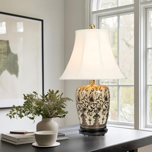 SQUSMAY Ceramic Porcelain Table Lamp Coastal Traditional Bedside Desk Nightstand Lamp Hand-Painted Bedroom Bedside Lamp Mid Century Ceramic Table Lamp for Living Room Office College - Image 4