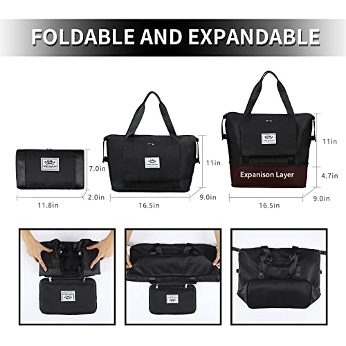 Zgwj Travel Duffel Tote Bag,Waterproof Shoulder Weekender Bag For Women And Men Swim Sports Travel Gym Bag,Foldable And Expandable Bag Lightweight And Easy Carry On Black thumb #1