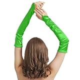 sodknow Fingerless Bright Green Long Satin Gloves Women Costume Bright Green Long Fingerless Gloves Opera Elbow Length Halloween Party Cosplay 1920s Party Formal Evening Dress Fashion Elegant