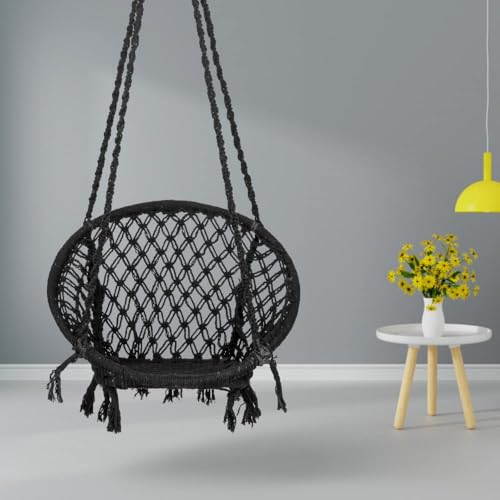 Image of Swingzy Swing for Adults /Cotton Round Swing for Adults /Jhula for Adults /Perfect Round-Shaped Swing Chair /Swing for Balcony (Black, Without Accessories)