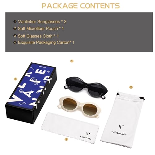 Image of VANLINKER Polarized Trendy Thick Oval Round Sunglasses for Women Retro Shades VL9825