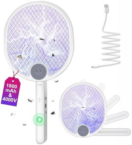 WOCVRYY Raqueta Mosquitos Eléctrico Plegable 4000V 1800mAh USB 3 ...