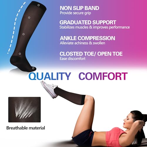 Image of Athbavib Knee-High Sheer Compression Socks for Women, 15-20 mmHg Closed Toe Compression Socks for Swelling, Soreness