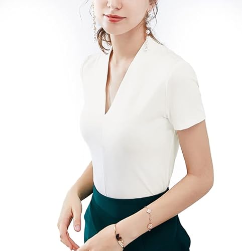 Dilgul Women's Sleeveless V-Neck Tank Top Slim Fit Elegant Dressy Blouse Off-White #TOP4