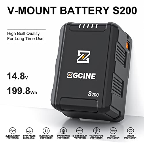 Zgcine S200 V-Mount Battery 199Wh 14.8V With Dual Dc/Usb-C/D-Tap Ports For Video Camera Camcorder Broadcast,V-Lock Battery Compatible With Bmpcc 4K 6K Pro/Zcam/Canon Eos R5C/Sony Fx3 #TOP2