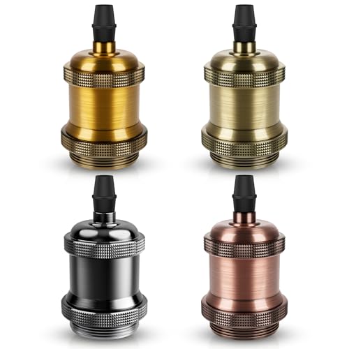 DiCUNO E27 Vintage Portalámpara Sólido Cerámica, Listado en UL Portalámpara Colgante Retro Edison, Industrial y Decorativo para Iluminación de Bricolaje, 600℃ Resistente al calor (Multi Colored, 4P)