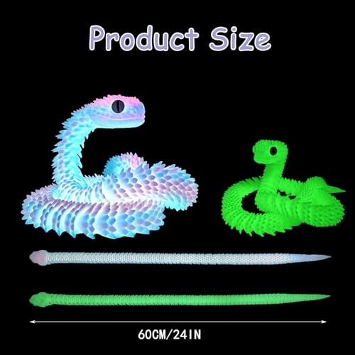 24in 3D Printed Snake, 3D Printed Animals Articular Mobility Glow in The Dark Snake Toy, Fidget 3D Printed Collectible Toys for Home & Office Decoration, Gift for Boys and Girls (Luminous Blue) - Image 8