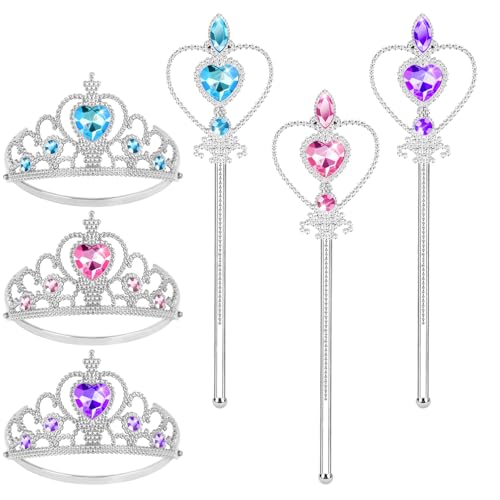 Vicloon Prinzessinnenkrone und Zauberstäbe, Prinzessinnen-Zubehör für kleine Mädchen, Prinzessinnen-Diadem, Schmuck, Spielzeug für 3–6 Mädchen, Weihnachten, Geburtstag, Cosplay, Krone, 6 Stück