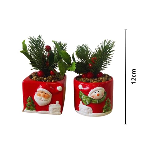 Vaso Papai Noel em Cerâmica Com Flores Natalinas. Enfeite de Natal cerâmica. Decoração natalina com