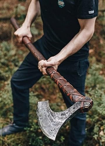 VIKING HOUSE I Two Handed Berserker Axe, Hand Forged Steel Axe,Norse Battle Axe,Scandinavian Style Viking Axe,Viking Bearded Tactical,Functional Axe, History of Viking (TH001)