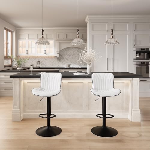 Image of YOUNIKE White Bar Stools Set of 4 Modern Swivel Counter Height Bar Chair with Back Adjustable Kitchen Island Faux Leather Padded Barstools taburetes de bar Breakfast sillas para barra de cocina 4PCS