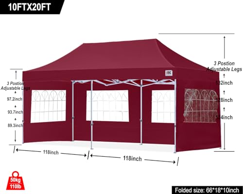 Image of ABCCANOPY Pop up Canopy Tent with Elegant Church Window 10X20,Burgundy