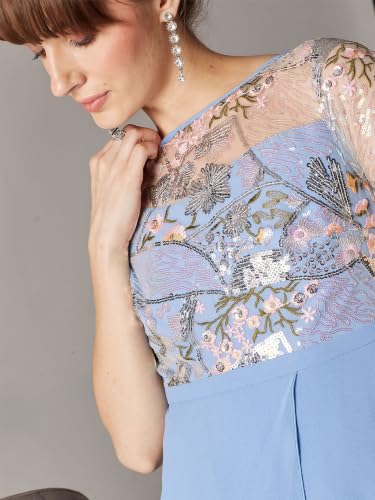 Image of Miss Chase Women's Round Neck Short Sleeve Floral Layered Georgette Midi Dress