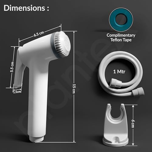 Image of Plantex Jet Spray for Toilet /ABS Health Faucet with 1 Meter Shower Hose Pipe and Wall Hook /Health Faucet Set for Bathroom /Hand Gun for Toilet - (Jecquar, White)