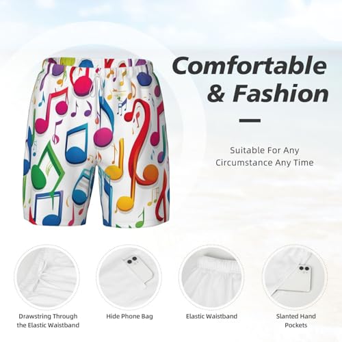 Men's Colorful Music Note Print Quick-Dry Mesh Swim Trunks Stretch Lining Beach Shorts Surfing Summer Vacations4