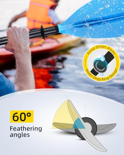 Image of OCEANBROAD Kayak Paddle 230CM /90.5 Inches Carbon Shaft Kayaking Boating Oar with Paddle Leash