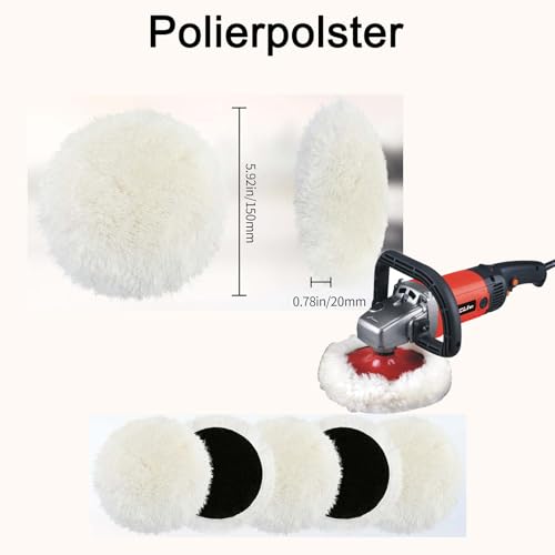 5 Stück Polierpads 150mm, Lammwolle Polierscheiben, Polierpad Wollpad Polieraufsatz für Poliermaschine, Wollpuffer Lammwolle Polierscheibe für Auto Exzenterschleifer