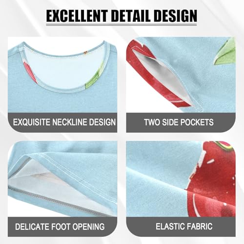 Summer Pajama Set Red Cherry Blue, Short Sleeve Sleepwear Nightwear4