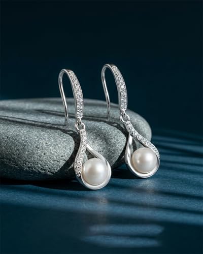 Image of Clara 925 Silver Real Pearl Pendant Earrings Chain Bracelet Ring for Women | Gift for Girl Girlfriend | Platinum Plated | Swiss Zirconia