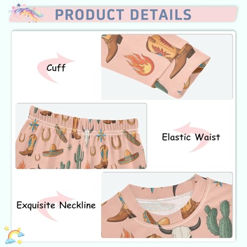 Pajama Sets Long Sleeve Western Skulls Boots Hats Pattern Soft Comfy Sleepwear 2 Piece PJS 3-8T4