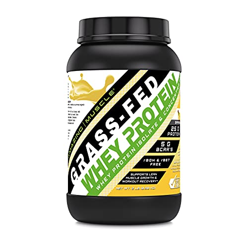 Amazing Muscle Grass Fed Whey Protein 2 Lbs (Non-Gmo, Gluten Free) -Made With Natural Sweetener And Flavor - Rbgh & Rbst Free -Supports Energy Production & Muscle Growth* (Banana) #TOP15