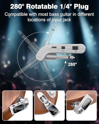 Image of Wireless Guitar System 2.4GHz with 6 Channels 24Bit /48KHz Hi-Res Audio Rechargeable Wireless Guitar Transmitter Receiver for Bass Active Pickup Electric Instruments(Silver)