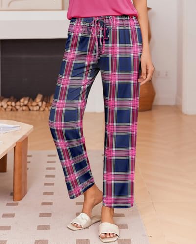 Image of Ekouaer Pajama Sets for Women Round Neck Pjs Short Sleeve Sleepwear with Long Pants Loose Lounge Sets