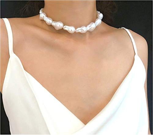 Cathercing Boho Baroque Irregular Pearl Pendant Choker Necklace For Women Vintage Charm Adjustable Chain Jewelry Simple Chic Cute Accessories Collocation On Beach #TOP2